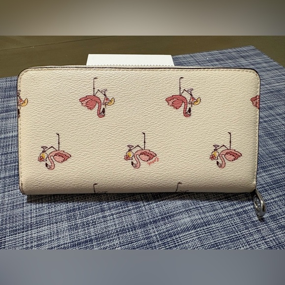 Coach Cream and Pink Flamingo Print Wallet - Picture 3 of 5